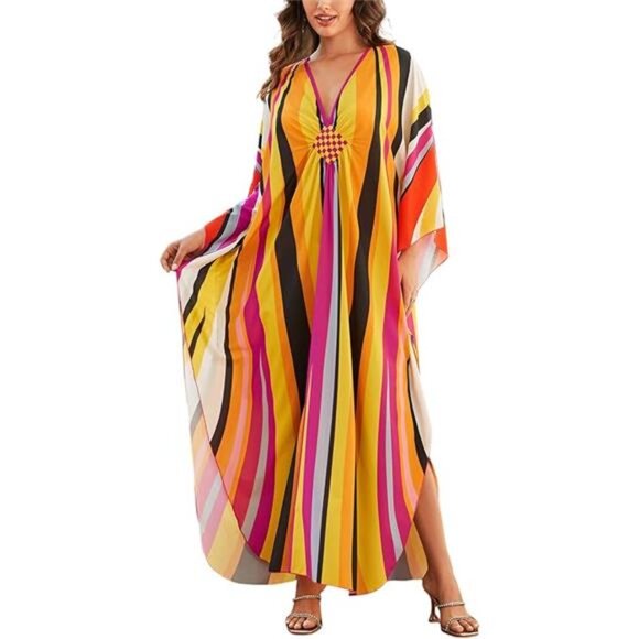 Kaftan Dresses for Women Plus Size Batwing Sleeve Caftans Long Bathing Suit - Picture 8 of 8
